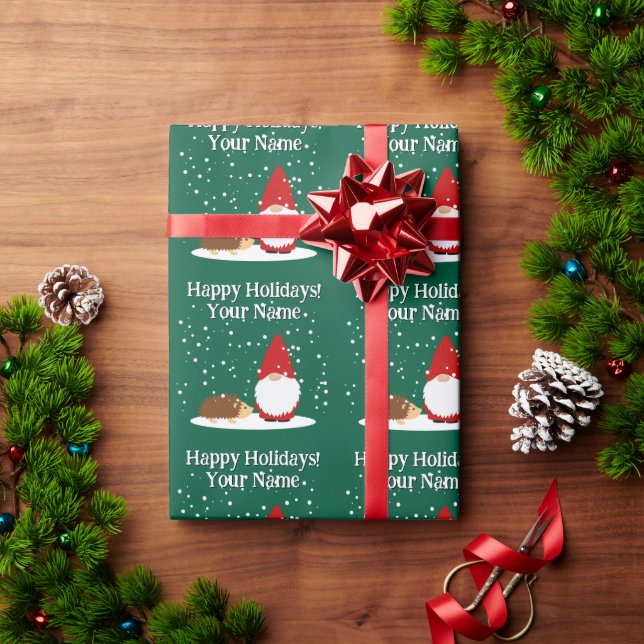 Papel De Regalo Christmas dwarf with hedgehog cartoon Christmas (Regalo de vacaciones)