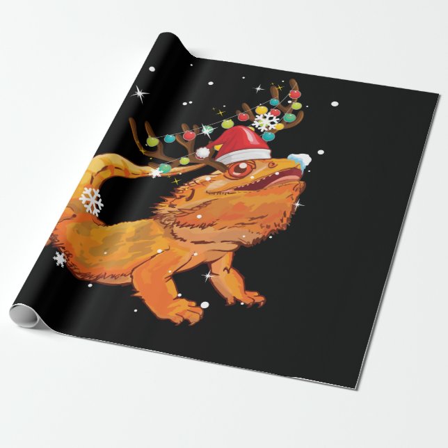 Papel De Regalo Christmas Funny Bearded Dragon Reindeer  Santa's (Desenrollado)