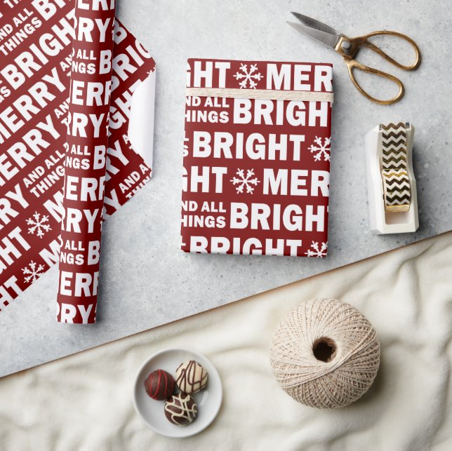 Papel De Regalo Christmas Gift Wrap | Merry and Bright Dark Red (Artesanía)