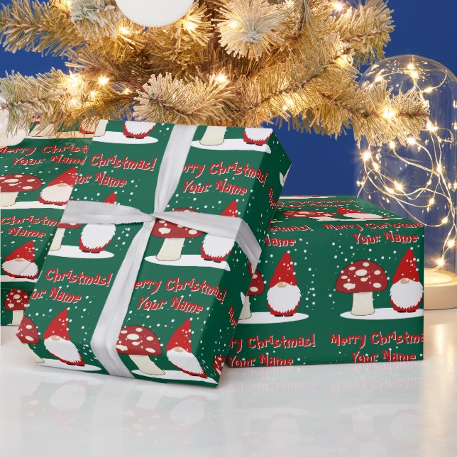 Papel De Regalo Christmas gnome with red mushroom custom Holiday (Vacaciones)