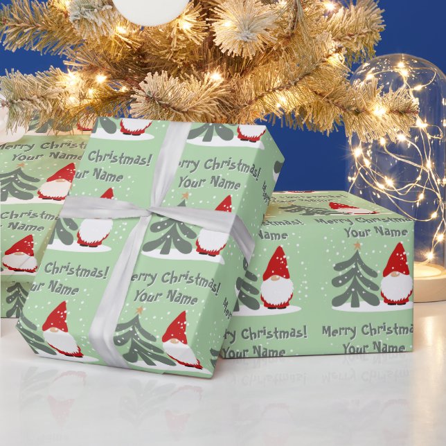 Papel De Regalo Christmas gnome with tree personalized Holiday (Vacaciones)