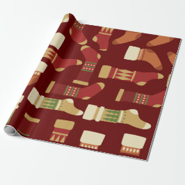 Papel De Regalo Christmas Gold, Red, Green Socks