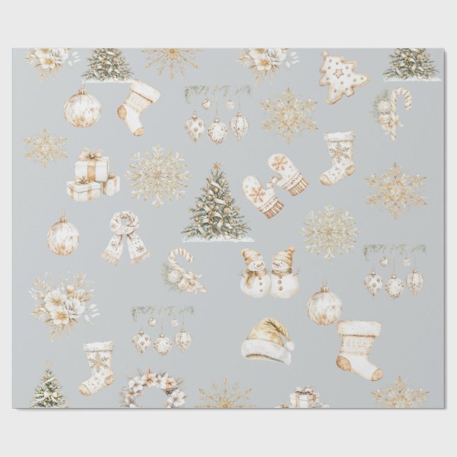 Papel De Regalo Christmas grey gold wrapping paper (Superficie plana)