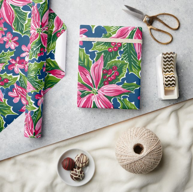 Papel De Regalo Christmas Holly And Flower Patterned  (Artesanía)