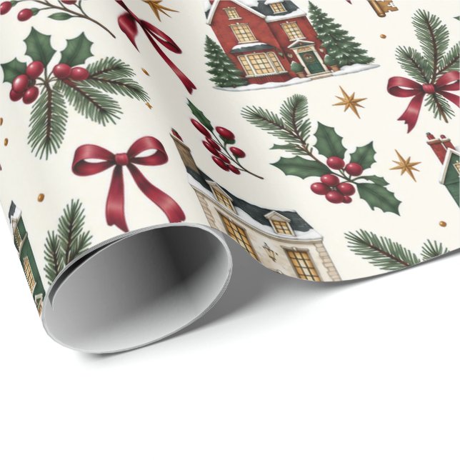 Papel De Regalo Christmas House Pattern Wrapping Paper (Esquina del rollo)