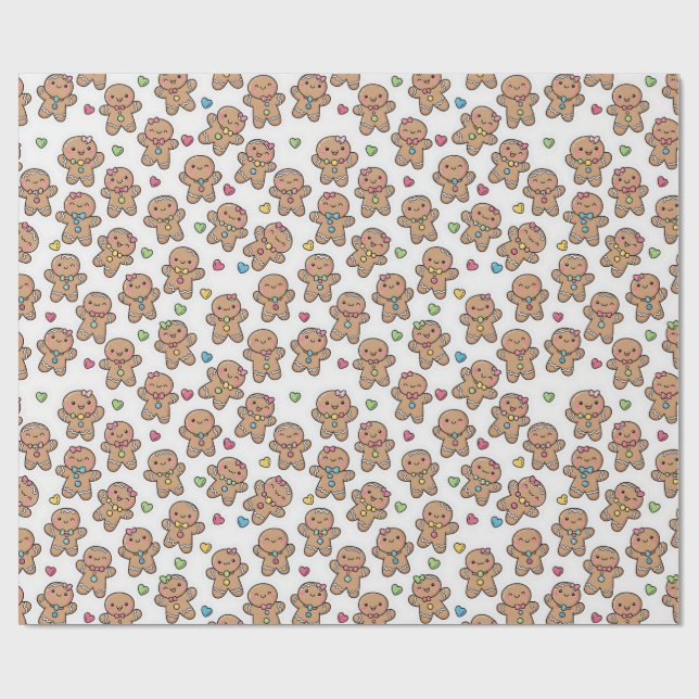 Papel De Regalo Christmas Kawaii Gingerbread Men Wrapping Paper (Superficie plana)