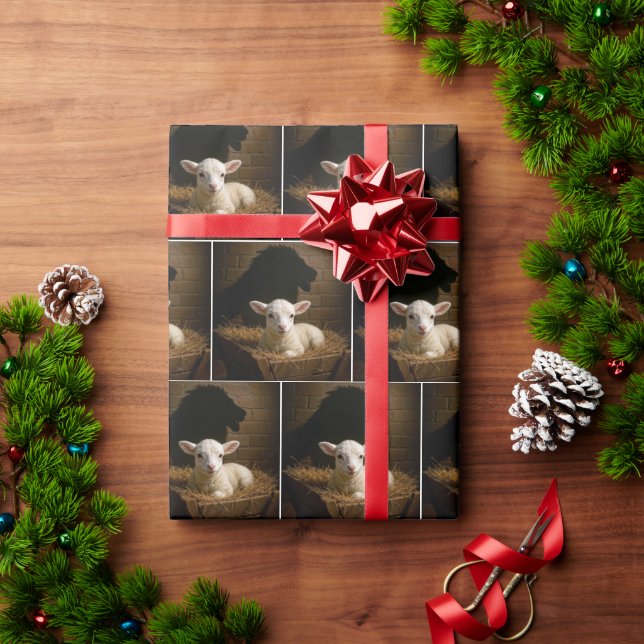 Papel De Regalo Christmas Lamb In a Manger With Lion Shadow (Regalo de vacaciones)