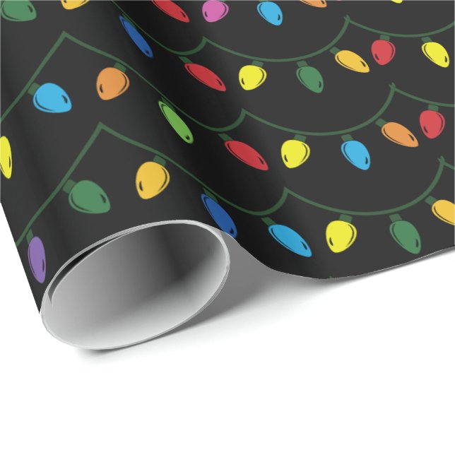 Papel De Regalo Christmas Lights Black GIFT WRAP (Esquina del rollo)