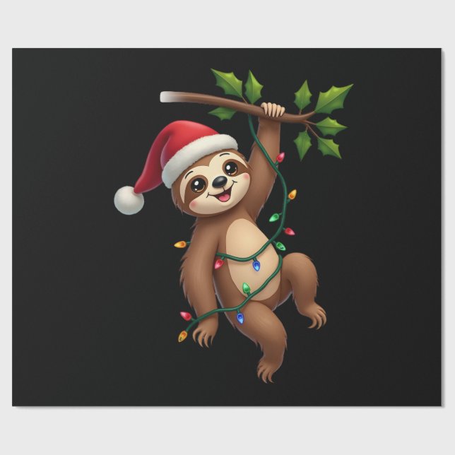 Papel De Regalo Christmas Lights Sloth Wearing Xmas Hat - Sloth Lo (Superficie plana)