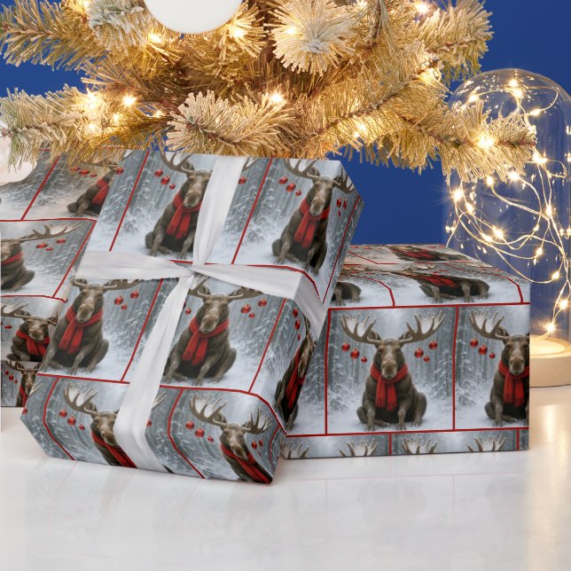 Papel De Regalo Christmas Moose In a Snowy Forest (Vacaciones)
