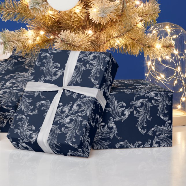 Papel De Regalo Christmas Navy Bow Velvet Pattern (Vacaciones)