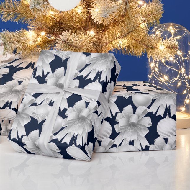 Papel De Regalo Christmas Navy Bow Velvet Pattern (Vacaciones)