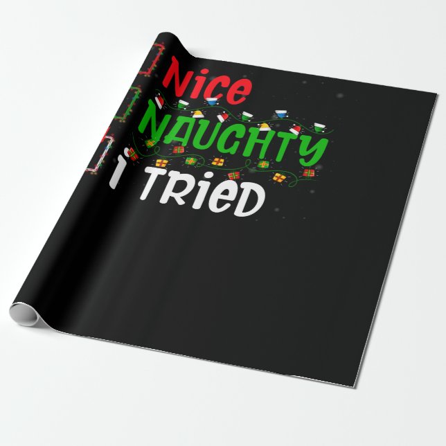 Papel De Regalo Christmas Nice Naughty I Tried Holiday (Desenrollado)
