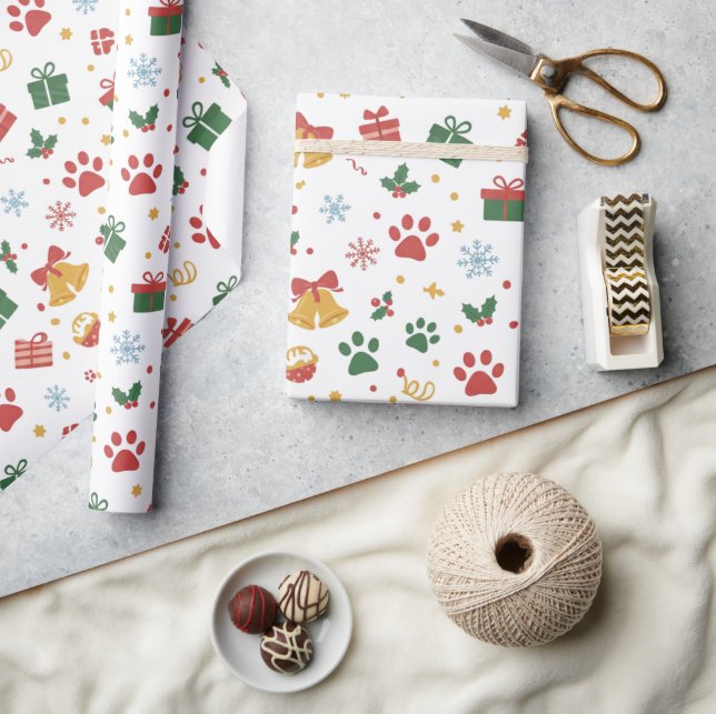 Papel De Regalo Christmas Paw Prints & Gifts Wrapping Paper (Artesanía)