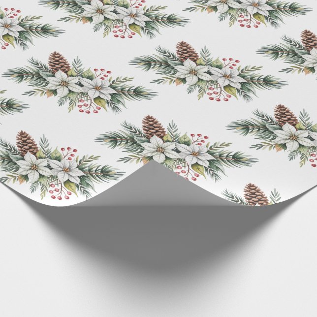 Papel De Regalo Christmas Pine Cones Branches flowers holly berry (Esquina)