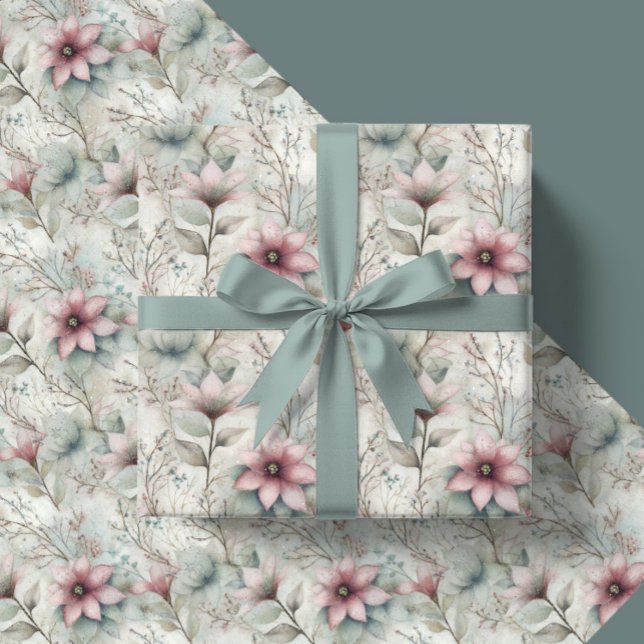 Papel De Regalo Christmas Pink and Silver Poinsettia Floral  (Subido por el creador)