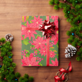 Papel De Regalo Christmas Poinsettia Green