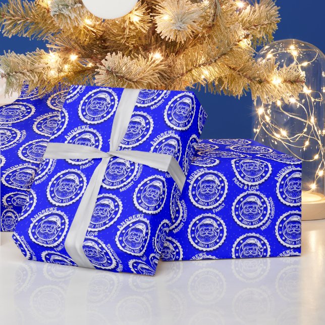 Papel De Regalo Christmas Santa Post Customizable on Blue (Vacaciones)