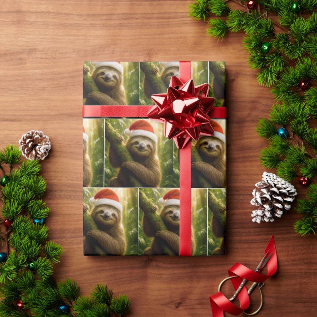 Papel De Regalo Christmas Sloth Wearing a Santa Hat (Regalo de vacaciones)
