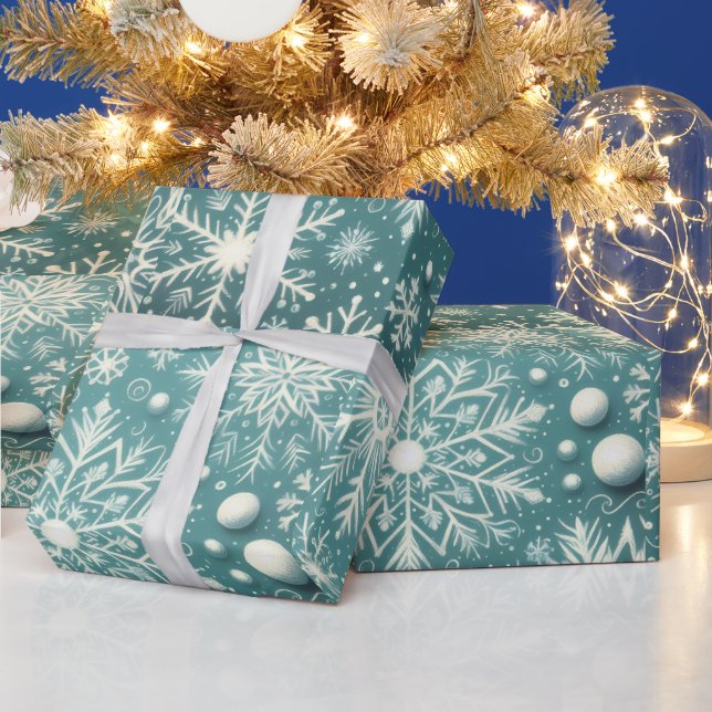 Papel De Regalo Christmas Snowflakes Snow Teal White Decoupage (Vacaciones)