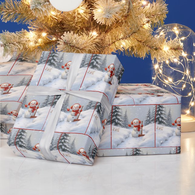 Papel De Regalo Christmas Snowmen With Red Shovels (Vacaciones)