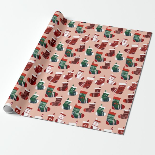 Papel De Regalo Christmas Stockings Pink (Desenrollado)