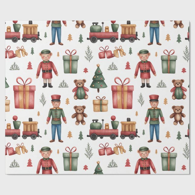 Papel De Regalo Christmas Toyland & Trains Wrapping Paper for Kids (Superficie plana)
