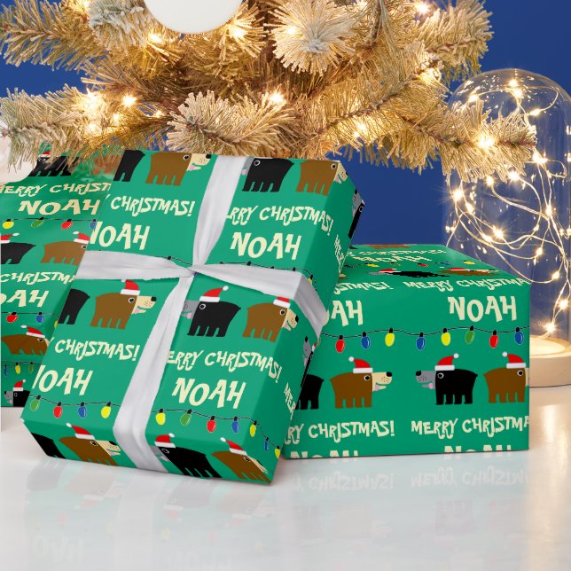 Papel De Regalo Christmas tree lights with Santa bear cartoon (Vacaciones)