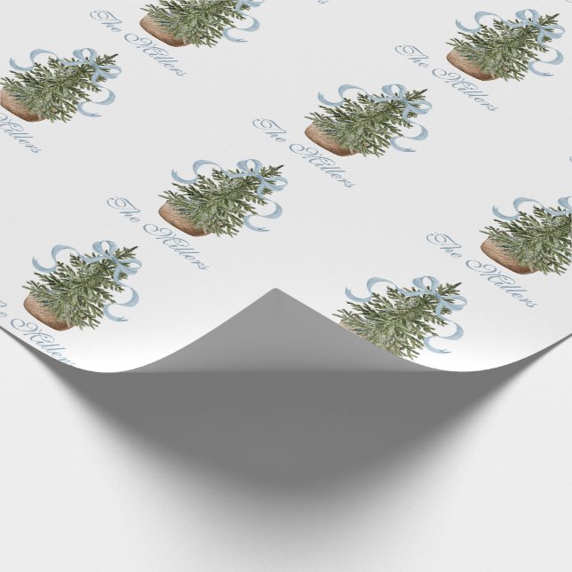 Papel De Regalo Christmas Tree Preppy Bow Blue Christmas (Esquina)