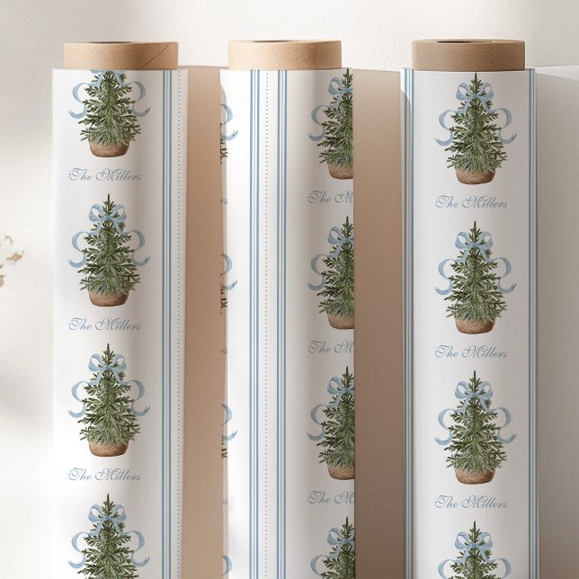 Papel De Regalo Christmas Tree Preppy Bow Blue Christmas (Subido por el creador)