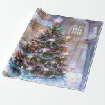 Papel De Regalo Christmas Tree Vintage<br><div class="desc">Beautiful original vintage Christmas tree illustration with sparkling lights.</div>