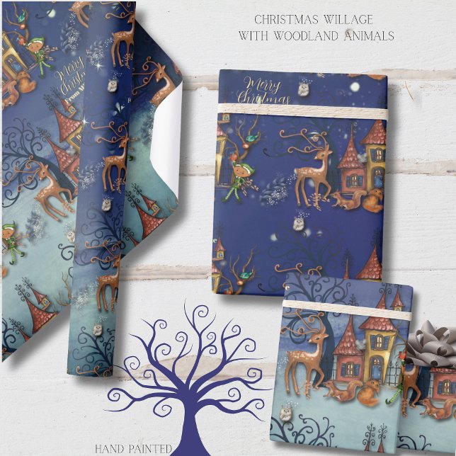 Papel De Regalo Christmas Village  | Reindeer, Elf, Squirrel & Fox (Christmas Village  Reindeer, Elf, Squirrel & Fox Wrapping Paper)