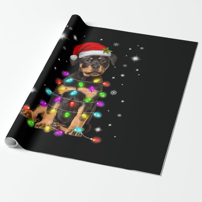 Papel De Regalo Christmas With Rottweiler Dog (Desenrollado)