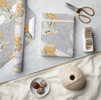 Papel De Regalo Christmas Wrapping Grey Angel Baby