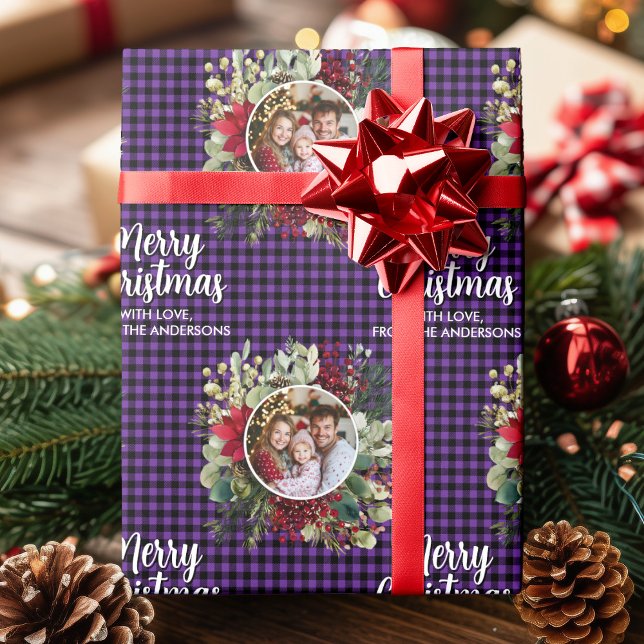 Papel De Regalo Christmas Wreath Plaids Family Photo Personalized (Christmas Wreath Plaids Family Photo Personalized Wrapping Paper)