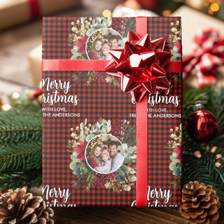 Papel De Regalo Christmas Wreath Plaids Family Photo Personalized