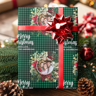 Papel De Regalo Christmas Wreath Plaids Family Photo Personalized