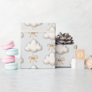 Papel De Regalo Chubasquero Baby Shower Nube Nueve Azul Claro