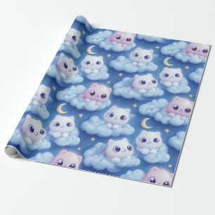 Papel De Regalo "Chubby Kawaii Gats and Clouds 3D Seamless Pattern