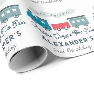 Papel De Regalo Chugga Chugga Dos trenes Blue Boy Segundo cumpleañ