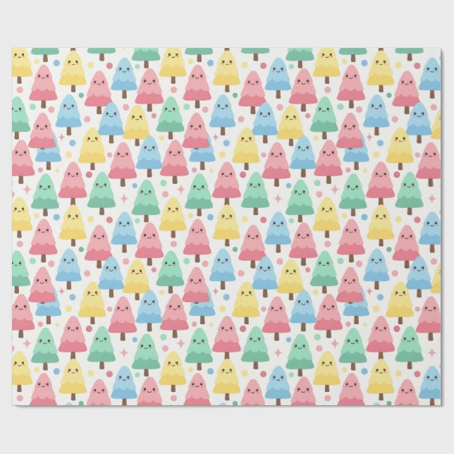 Papel De Regalo Chunky Kawaii Pastel Pine Trees Seamless Wrapping  (Superficie plana)
