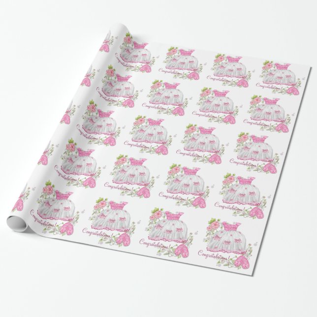 Papel De Regalo Chupinada de Rosa Rosa para Bebe (Desenrollado)