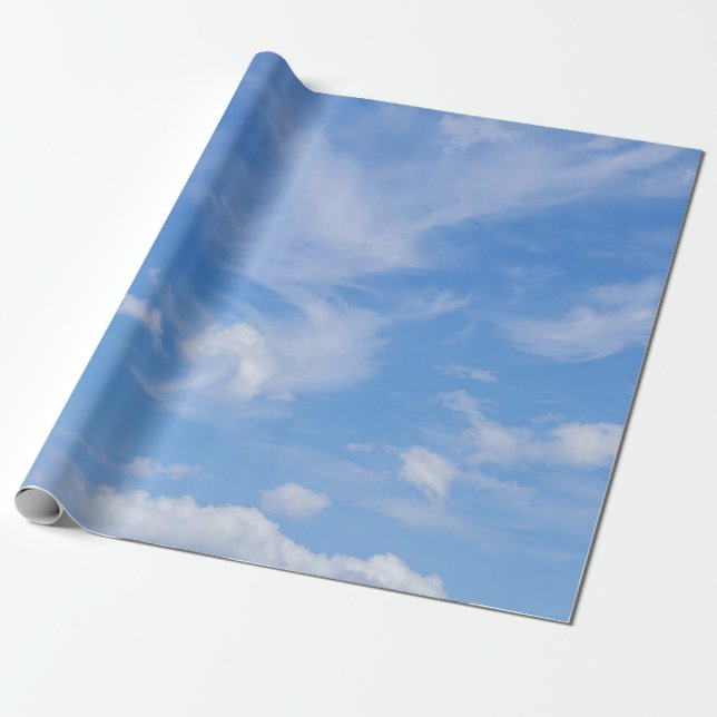 Papel De Regalo Cielo Azul Con Nubes Vestidas (Desenrollado)