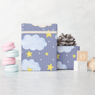 Papel De Regalo Cielo Azul Estrellas Y Nubes