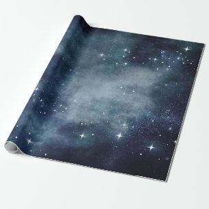 Papel De Regalo Cielo Azul Nocturno Cósmico Universo Brillante Est