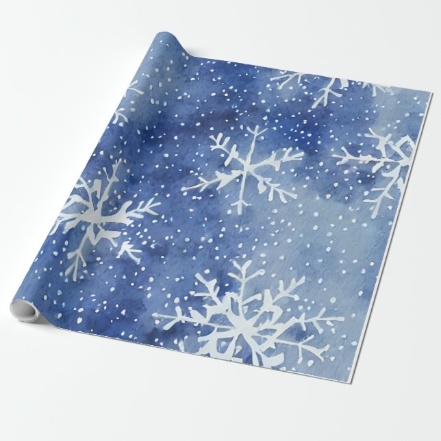 Papel De Regalo Cielo azul pálido con copos de nieve gigantes (Desenrollado)