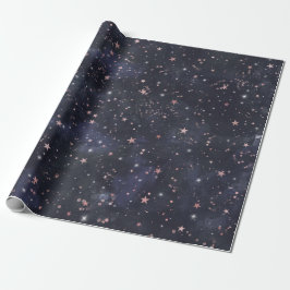 Papel De Regalo Cielo Celeste Nocturno Estrellado Azul y Rosa Baby