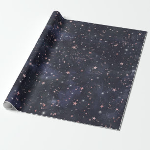 Papel De Regalo Cielo Celeste Nocturno Estrellado Azul y Rosa Baby