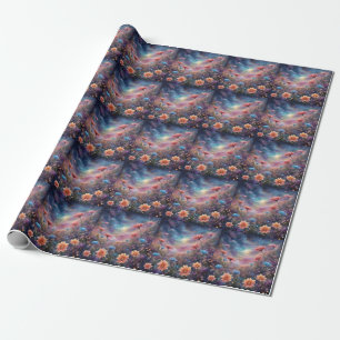Papel De Regalo Cielo cósmico con flores de fantasía