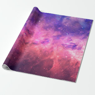 Papel De Regalo Cielo Cósmico Galaxia Estrellada Púrpura Rosa Fueg